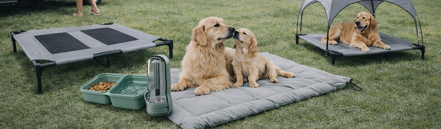 Outdoor dog bed and pet products setup for distributors